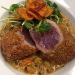 Hazelnut Tuna with fingerling potatoes and mussel stew