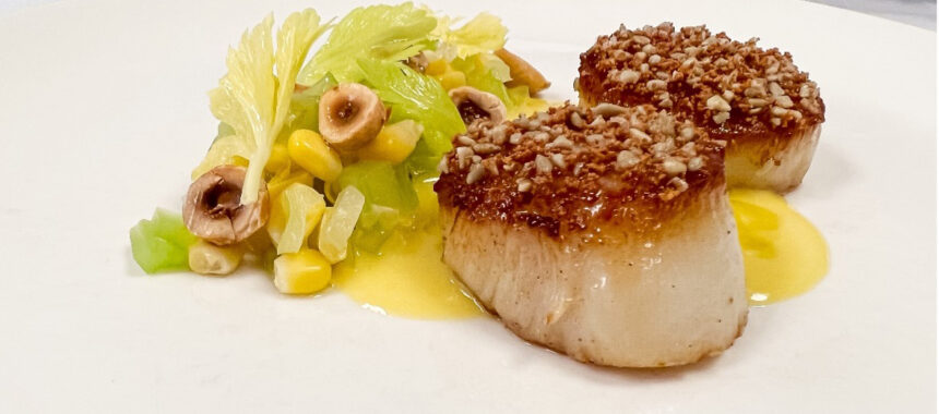 Sunflower Seed-Crusted Scallops