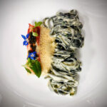 Squid Ink Spaghetti, Norwegian King Crab, Pacific Uni Cream, Maine Lobster Foam, Italian Osetra Caviar, and Chef’s Garden Micro Herbs