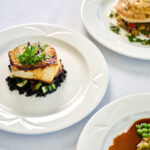 Miso-Glazed Chilean Sea Bass with Forbidden Rice, Baby Bok Choy, Mirin Soy Marinated Shiitake Mushrooms, Miso Glaze