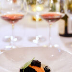 Squid Ink Pasta alla Chitarra with Espelette, Osetra Caviar, Uni and Lobster Emulsion